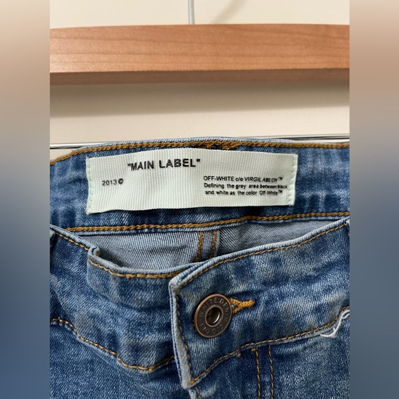 Off-White Designer Unique Denim Girl Skeleton Caution Graphic Jeans Size 36 - Picture 11 of 17